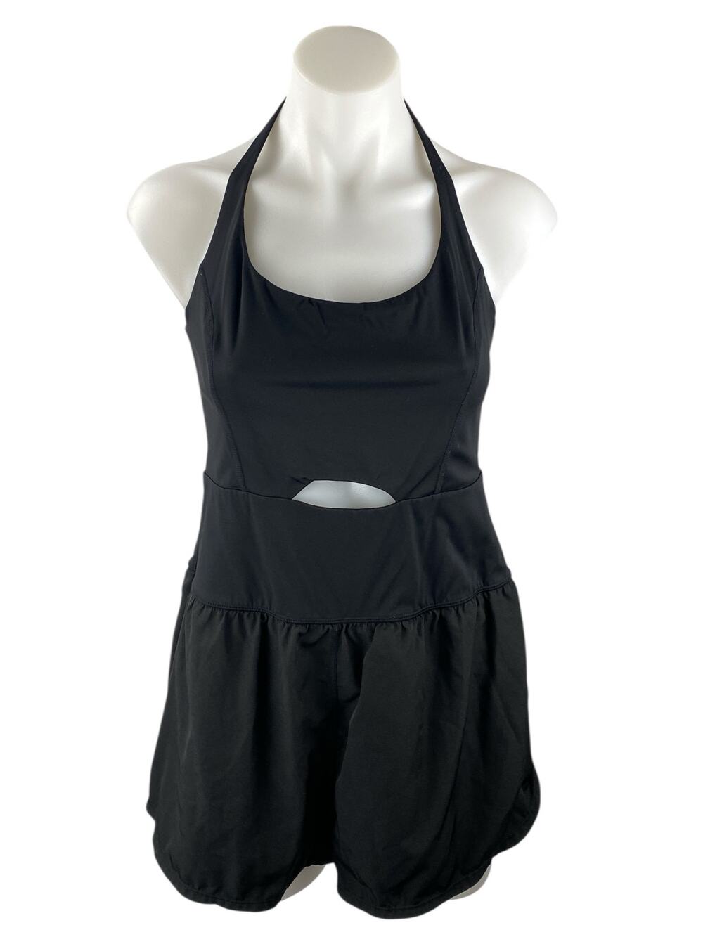 Anrabess Black Sleeveless Halter Cutout Tennis Golf Athletic Romper Shorts Sz M
